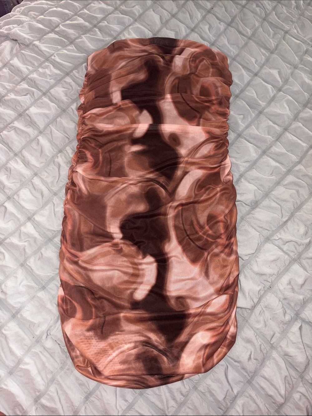 Fashion Nova Brown Marble Ruched Mini Dress